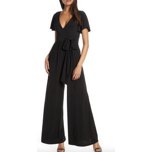 Eliza J Flutter Sleeve Wide Leg Jersey Jumpsuit